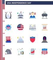 conjunto moderno de 16 pisos y símbolos en el día de la independencia de estados unidos, como la festividad del país, bandera de celebración de estados unidos, elementos de diseño vectorial editables del día de estados unidos vector