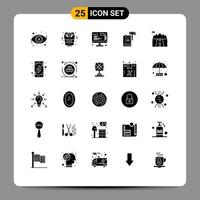 Solid Glyph Pack of 25 Universal Symbols of legal gavel development court action Editable Vector Design Elements