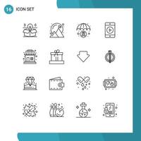 Modern Set of 16 Outlines and symbols such as shopping play success movie cancer awareness Editable Vector Design Elements