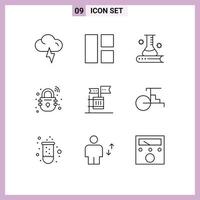 Set of 9 Commercial Outlines pack for boycott secure science book smart house Editable Vector Design Elements