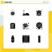 9 Thematic Vector Solid Glyphs and Editable Symbols of construction report tools note loanhome Editable Vector Design Elements