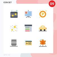 9 User Interface Flat Color Pack of modern Signs and Symbols of interface stare parking celebration night Editable Vector Design Elements