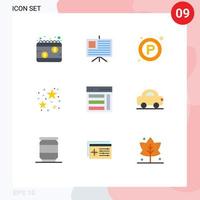 Paquete de 9 colores planos de interfaz de usuario de signos y símbolos modernos de elementos de diseño de vector editables de noche de celebración de estacionamiento de interfaz