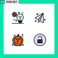 Group of 4 Modern Filledline Flat Colors Set for artificial intelligence halloween intelligence education scary Editable Vector Design Elements