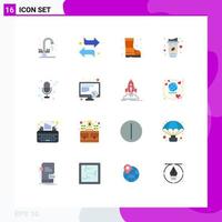 Pictogram Set of 16 Simple Flat Colors of voice mic boots drink cup Editable Pack of Creative Vector Design Elements