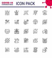 CORONAVIRUS 25 line Icon set on the theme of Corona epidemic contains icons such as packet blood care sign medical viral coronavirus 2019nov disease Vector Design Elements