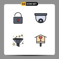 4 User Interface Filledline Flat Color Pack of modern Signs and Symbols of unlock bird camera analysis house Editable Vector Design Elements