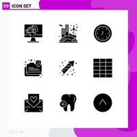 Universal Icon Symbols Group of 9 Modern Solid Glyphs of secure data secure wind connection time Editable Vector Design Elements