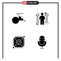 Pack of 4 Modern Solid Glyphs Signs and Symbols for Web Print Media such as china setting vehicles man web Editable Vector Design Elements