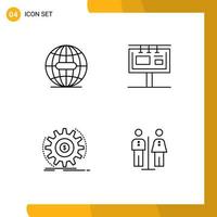 Pack of 4 creative Filledline Flat Colors of earth finance internet sign board income Editable Vector Design Elements