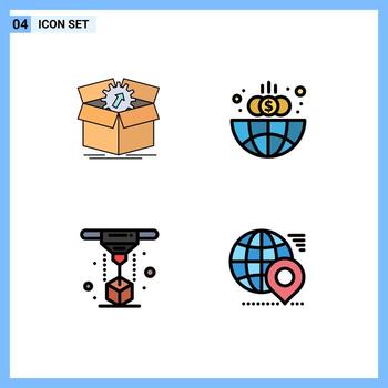 Set of 4 Vector Filledline Flat Colors on Grid for upload modeling progress finance printing Editable Vector Design Elements