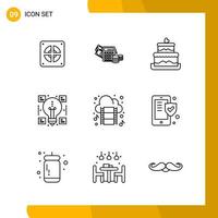 9 Icon Set Line Style Icon Pack Outline Symbols isolated on White Backgound for Responsive Website Designing vector