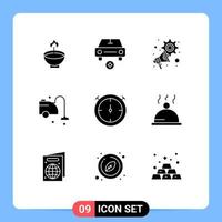 Modern Set of 9 Solid Glyphs Pictograph of cleaning clean important settings marketing Editable Vector Design Elements