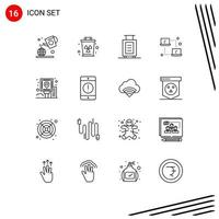 Modern Set of 16 Outlines and symbols such as navigation city bag transfer laptop Editable Vector Design Elements