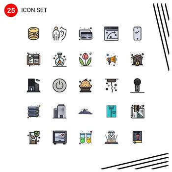 Editable Vector Line Pack of 25 Simple Filled line Flat Colors of smart phone hosting protection window web Editable Vector Design Elements