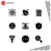 colección de 9 iconos vectoriales en estilo sólido símbolos de glifo perfecto de píxeles para web y signos de iconos sólidos móviles sobre fondo blanco 9 iconos vector