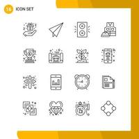 Set of 16 Vector Outlines on Grid for success cup winter award labor Editable Vector Design Elements