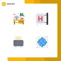 Group of 4 Flat Icons Signs and Symbols for desk home center form toaster Editable Vector Design Elements