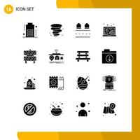 Editable Vector Line Pack of 16 Simple Solid Glyphs of caution research housing data analytic Editable Vector Design Elements