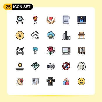 25 Thematic Vector Filled line Flat Colors and Editable Symbols of media broadcast heart script maleficient Editable Vector Design Elements