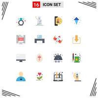 16 Universal Flat Color Signs Symbols of filam vedio insert coin up arrow Editable Pack of Creative Vector Design Elements