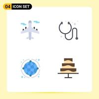 Mobile Interface Flat Icon Set of 4 Pictograms of airplane network world stethoscope world Editable Vector Design Elements