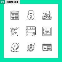 paquete de 9 iconos de estilo de línea establece símbolos de esquema para imprimir signos creativos aislados en fondo blanco 9 conjunto de iconos vector