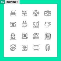 Group of 16 Outlines Signs and Symbols for focus attention setting vintage camera photography Editable Vector Design Elements