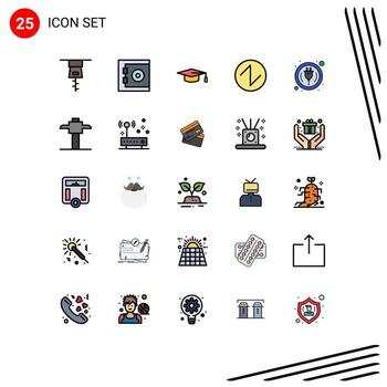 Mobile Interface Filled line Flat Color Set of 25 Pictograms of connection miner sound wire plug Editable Vector Design Elements