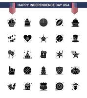 USA Happy Independence DayPictogram Set of 25 Simple Solid Glyph of dessert american ball american sports ball Editable USA Day Vector Design Elements