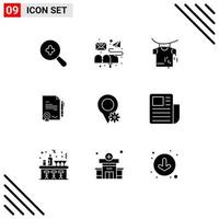 Pack of 9 creative Solid Glyphs of document map drying location done Editable Vector Design Elements