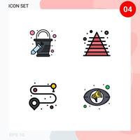 4 User Interface Filledline Flat Color Pack of modern Signs and Symbols of bucket route business pyramid marketing Editable Vector Design Elements