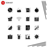 Pictogram Set of 16 Simple Solid Glyphs of watch stopwatch snooker clock game Editable Vector Design Elements