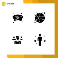 Set of 4 Vector Solid Glyphs on Grid for cap manager ball game dumbbell Editable Vector Design Elements