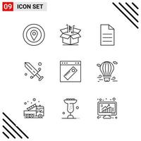 Pixle Perfect Set of 9 Line Icons Outline Icon Set for Webite Designing and Mobile Applications Interface vector