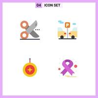 Editable Vector Line Pack of 4 Simple Flat Icons of cut star scissor transport shield Editable Vector Design Elements