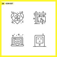 4 Icon Set Simple Line Symbols Outline Sign on White Background for Website Design Mobile Applications and Print Media vector