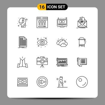 16 User Interface Outline Pack of modern Signs and Symbols of excel briefing play email contract Editable Vector Design Elements