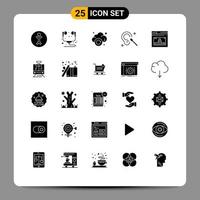 Mobile Interface Solid Glyph Set of 25 Pictograms of web internet refresh clean ear Editable Vector Design Elements