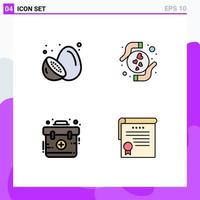 Set of 4 Modern UI Icons Symbols Signs for food aid kiwi hands first Editable Vector Design Elements