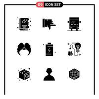 Modern Set of 9 Solid Glyphs and symbols such as charge battery regular men movember Editable Vector Design Elements