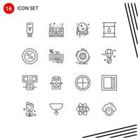 16 User Interface Outline Pack of modern Signs and Symbols of logistic cylinder system container music Editable Vector Design Elements