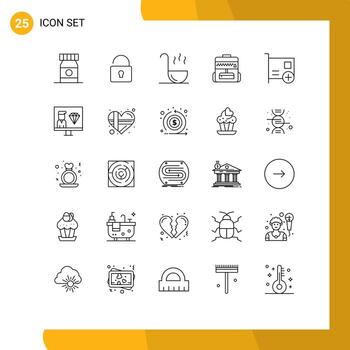 Pack of 25 Modern Lines Signs and Symbols for Web Print Media such as coding devices spoon computers add Editable Vector Design Elements