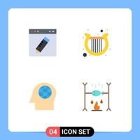 Modern Set of 4 Flat Icons Pictograph of browser face education ireland head Editable Vector Design Elements