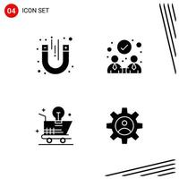 Collection of 4 Vector Icons in solid style Pixle Perfect Glyph Symbols for Web and Mobile Solid Icon Signs on White Background 4 Icons