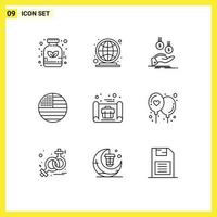 Pack of 9 Modern Outlines Signs and Symbols for Web Print Media such as business thanksgiving coins flag money Editable Vector Design Elements