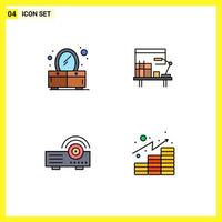 Modern Set of 4 Filledline Flat Colors and symbols such as bedroom machine workplace table analytics Editable Vector Design Elements