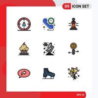 Set of 9 Modern UI Icons Symbols Signs for chemistry sweet game muffin cake Editable Vector Design Elements