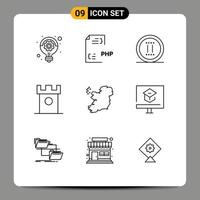 Pictogram Set of 9 Simple Outlines of historic dessert file castle pause Editable Vector Design Elements