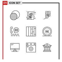 9 General Icons for website design print and mobile apps 9 Outline Symbols Signs Isolated on White Background 9 Icon Pack vector